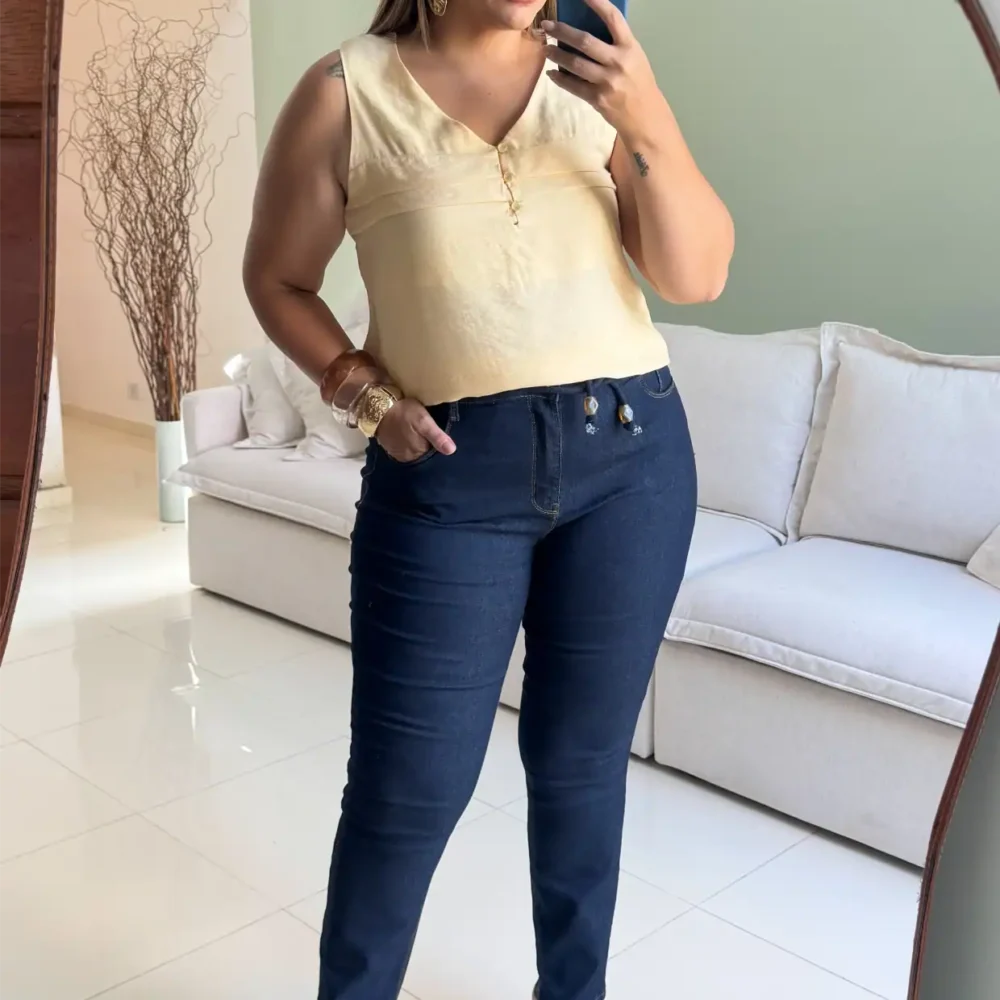 Calça Cigarrete Feminina Plus Size Ref 9099 Jeans - 60