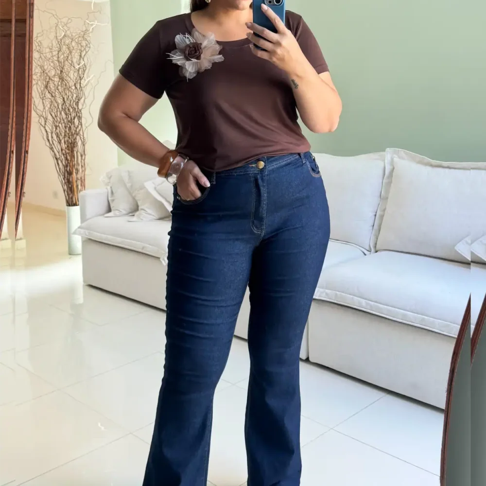 Calça Flare Feminina Plus Size Ref 9116 Jeans - 52