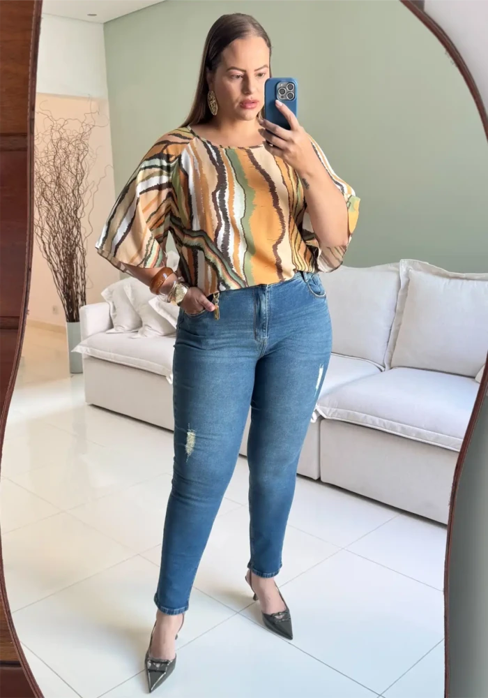 Calça Cigarrete Feminina Plus Size Ref 9119 Jeans - 54