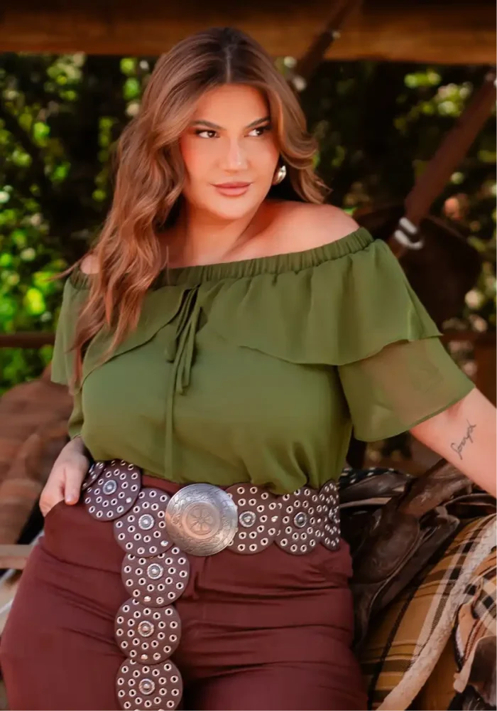 Blusa Feminina Plus Size Manga Curta Ref 12639 Verde