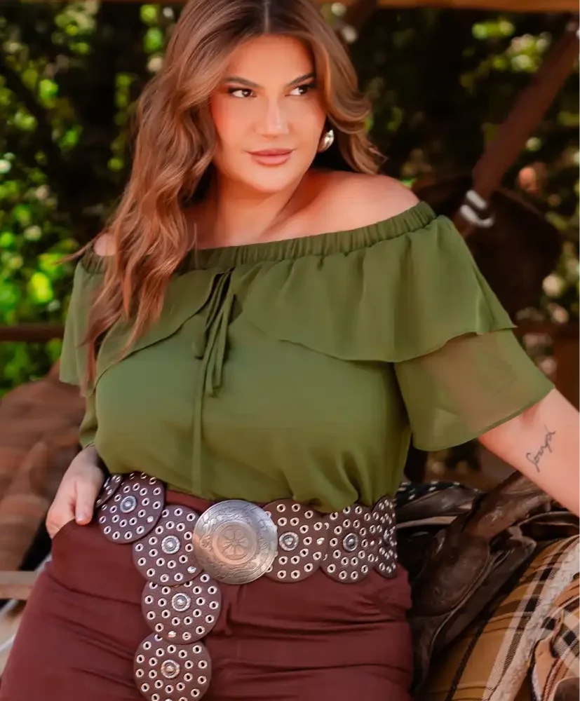 Blusa Feminina Plus Size Manga Curta Ref 12639 Verde DUDA - 46