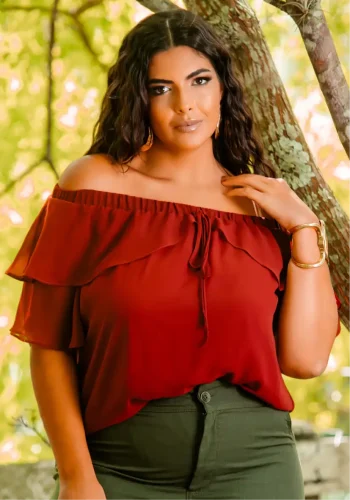 Blusa Feminina Plus Size Manga Curta Ref 12639 Bordo