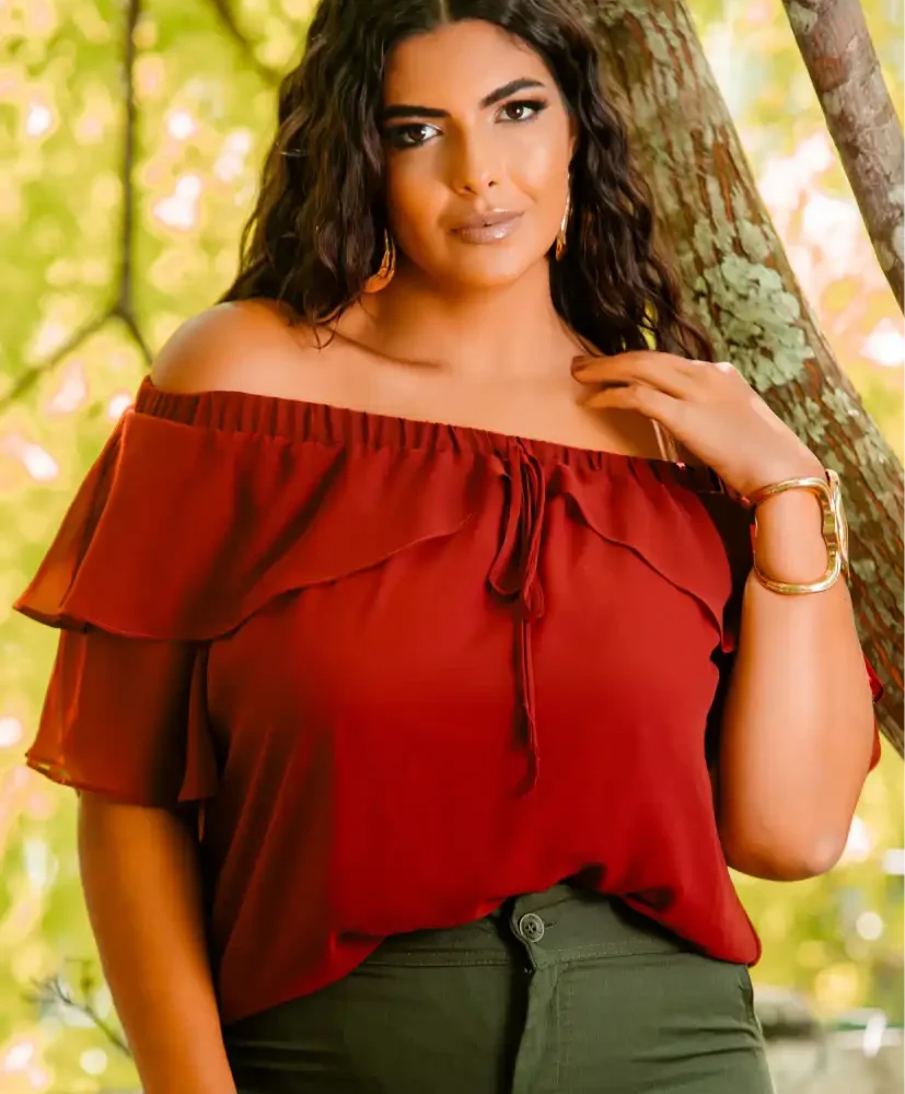 Blusa Feminina Plus Size Manga Curta Ref 12639 Bordo DUDA - 50