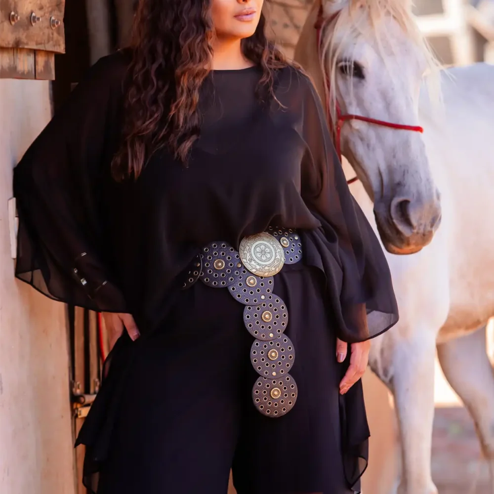 Conjunto Feminino Plus Size Blusa + Calça Ref 12646 Preto - 52