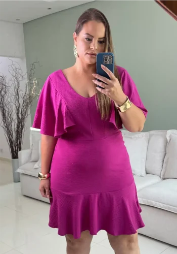 Vestido Plus Size Manga Curta Ref 206879 Fucsia