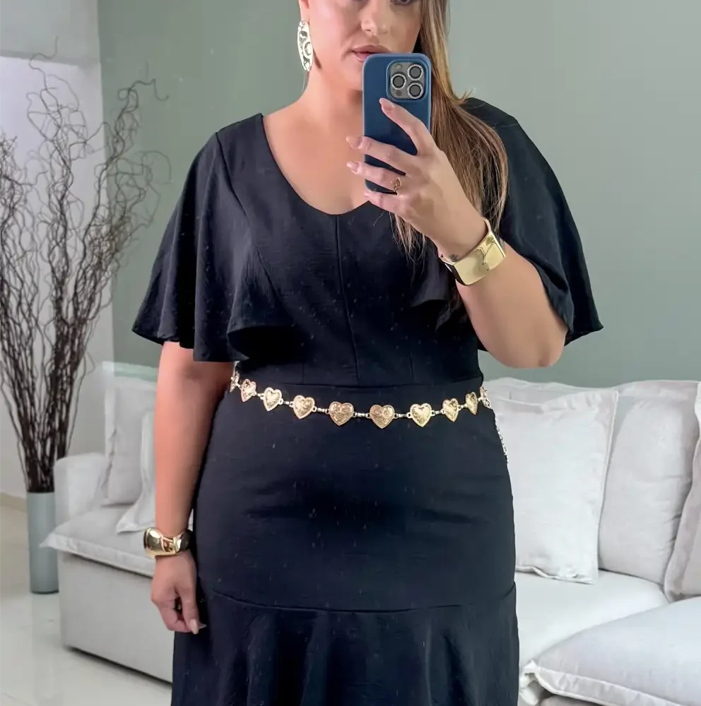 Vestido Plus Size Manga Curta Ref 206879 Preto - 58