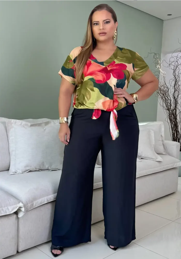 Calça Pantalona Feminina Plus Size Ref 23200 Marrie Preto - 46