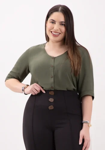 Camisa Feminina Plus Size Manga 3/4 Ref 69179 