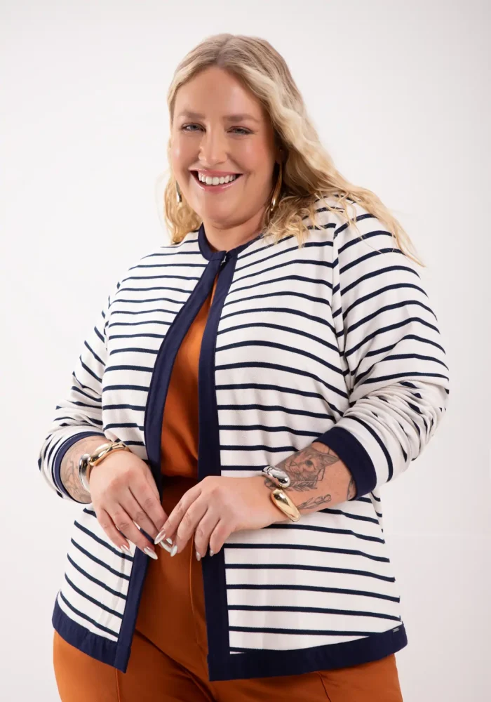 Cardigan Feminino Plus Size Ref 69187 Off White