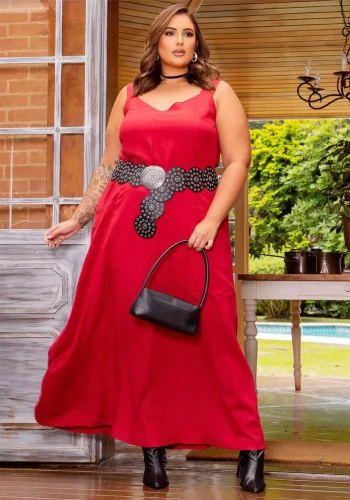 Vestido Longo Plus Size Sem Manga Ref 900728 Vermelho