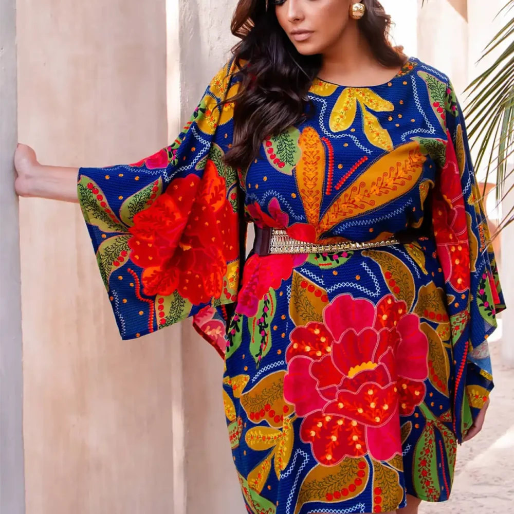 Vestido Manga Curta Plus Size Ref 900798 Estampa Azul - 54