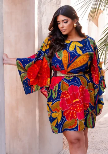 Vestido Manga Curta Plus Size Ref 900798 Estampa Azul - 52