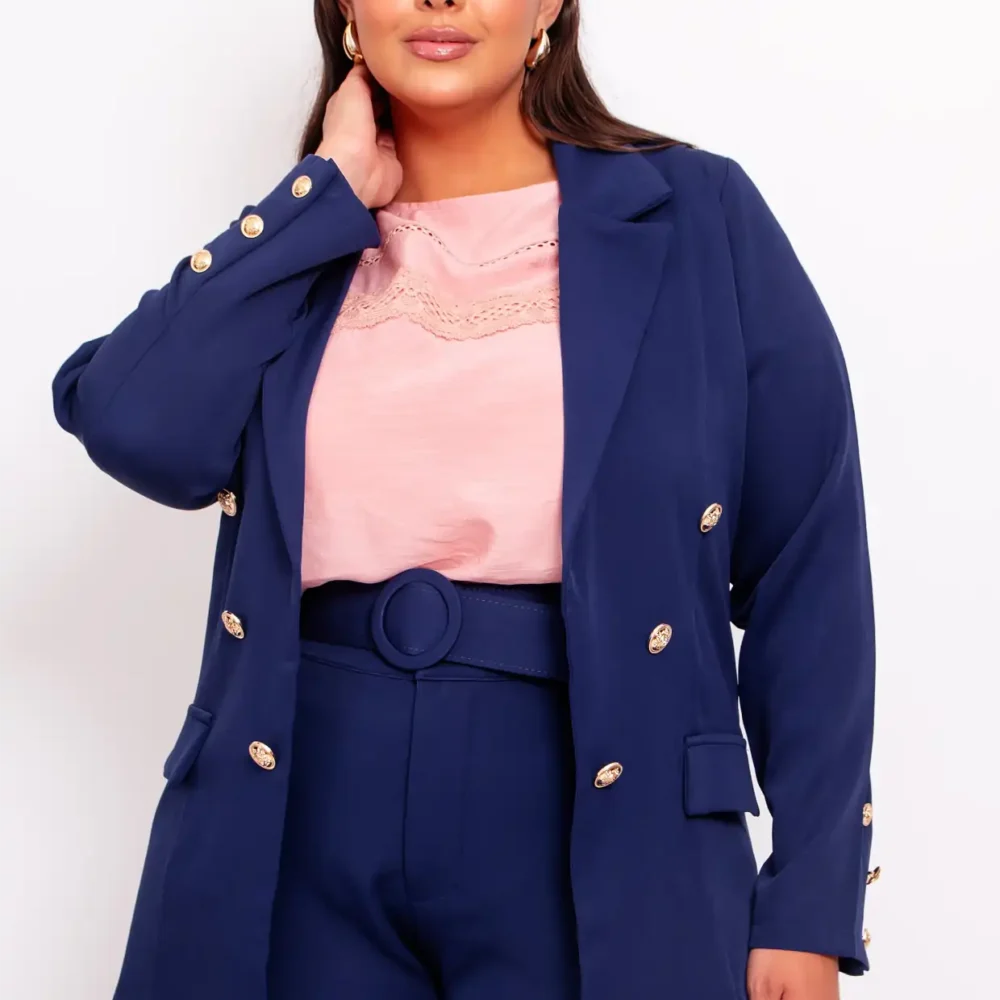 Blazer Feminino Plus Size Ref 11420 Marinho - 52