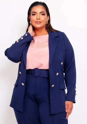 Blazer Feminino Plus Size Ref 11420 Marinho - 48