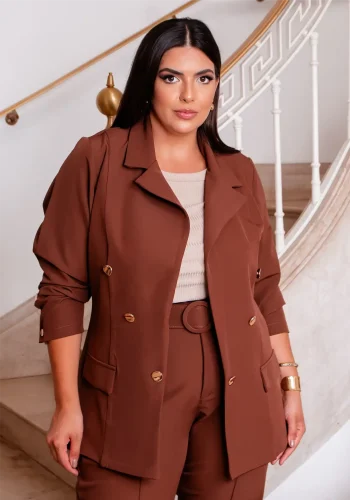 Blazer Feminino Plus Size Ref 11420 Marrom - 54