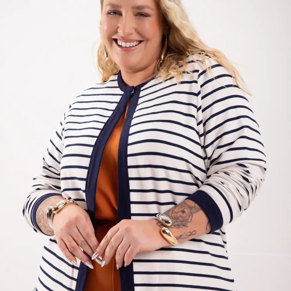 Cardigan Feminino Plus Size Ref 69187 Off White - 46