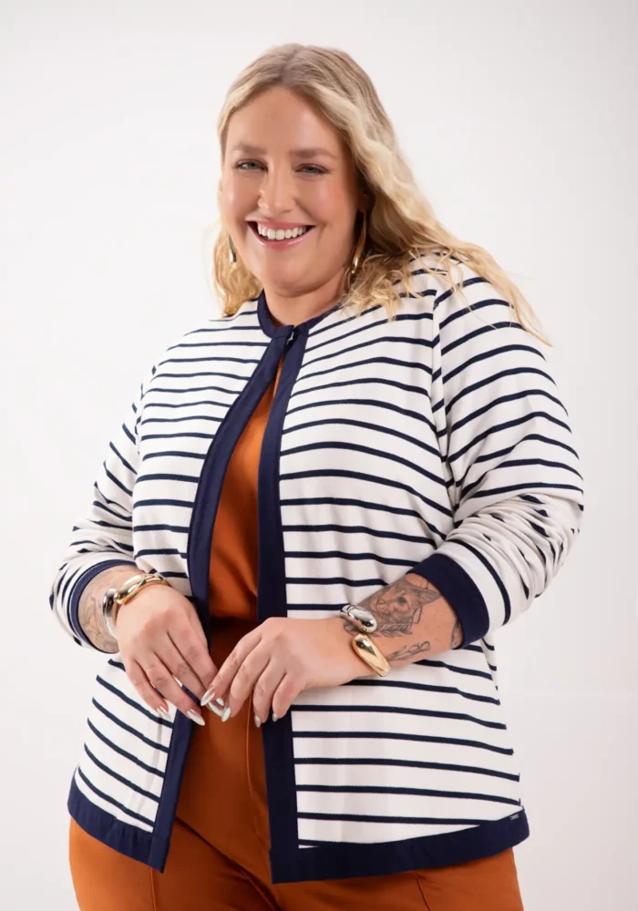Cardigan Feminino Plus Size Ref 69187 Off White "Leticia" - 46