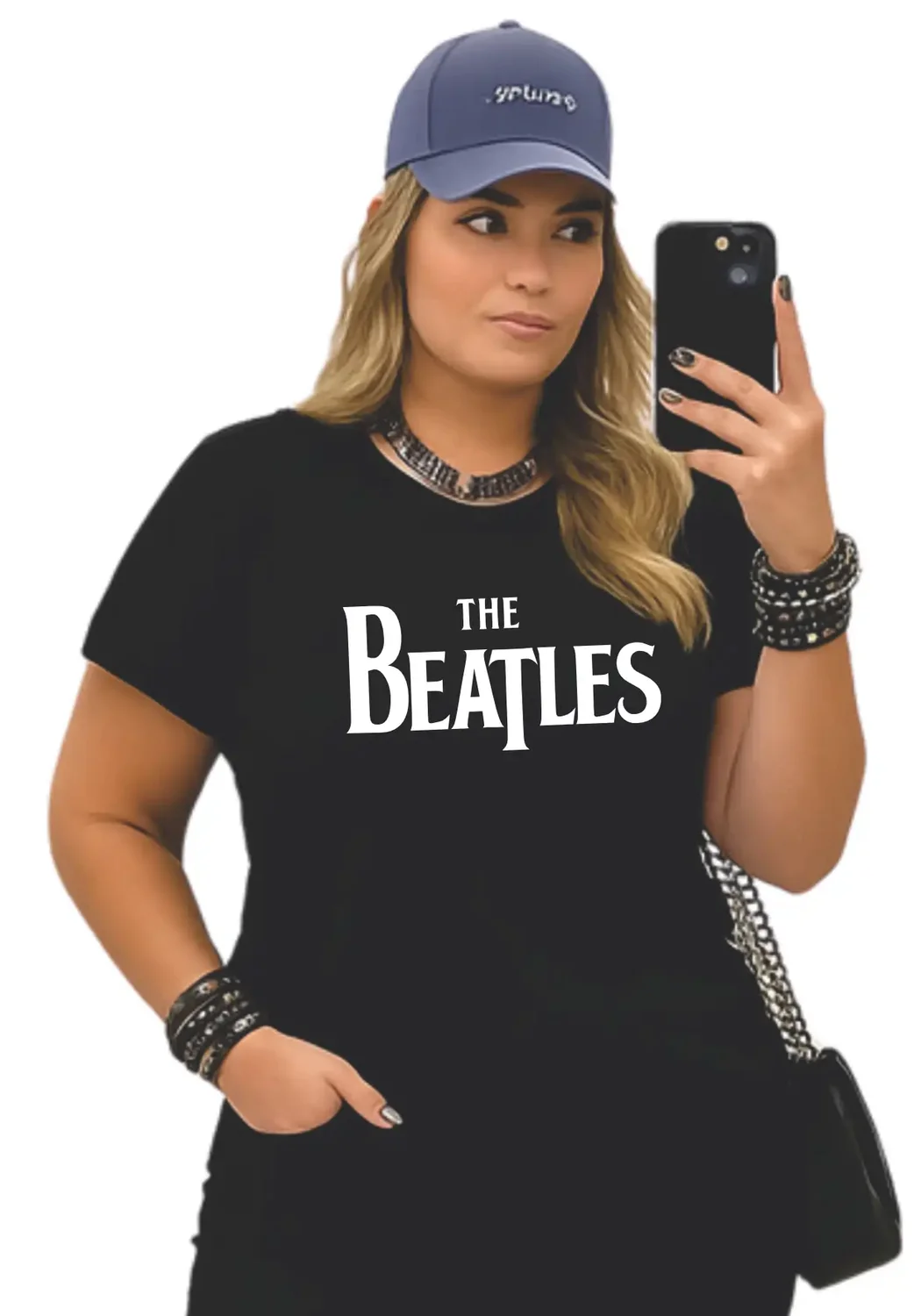 Blusa T-Shirt Feminina Plus Size Mana Curta The Beatles Preto