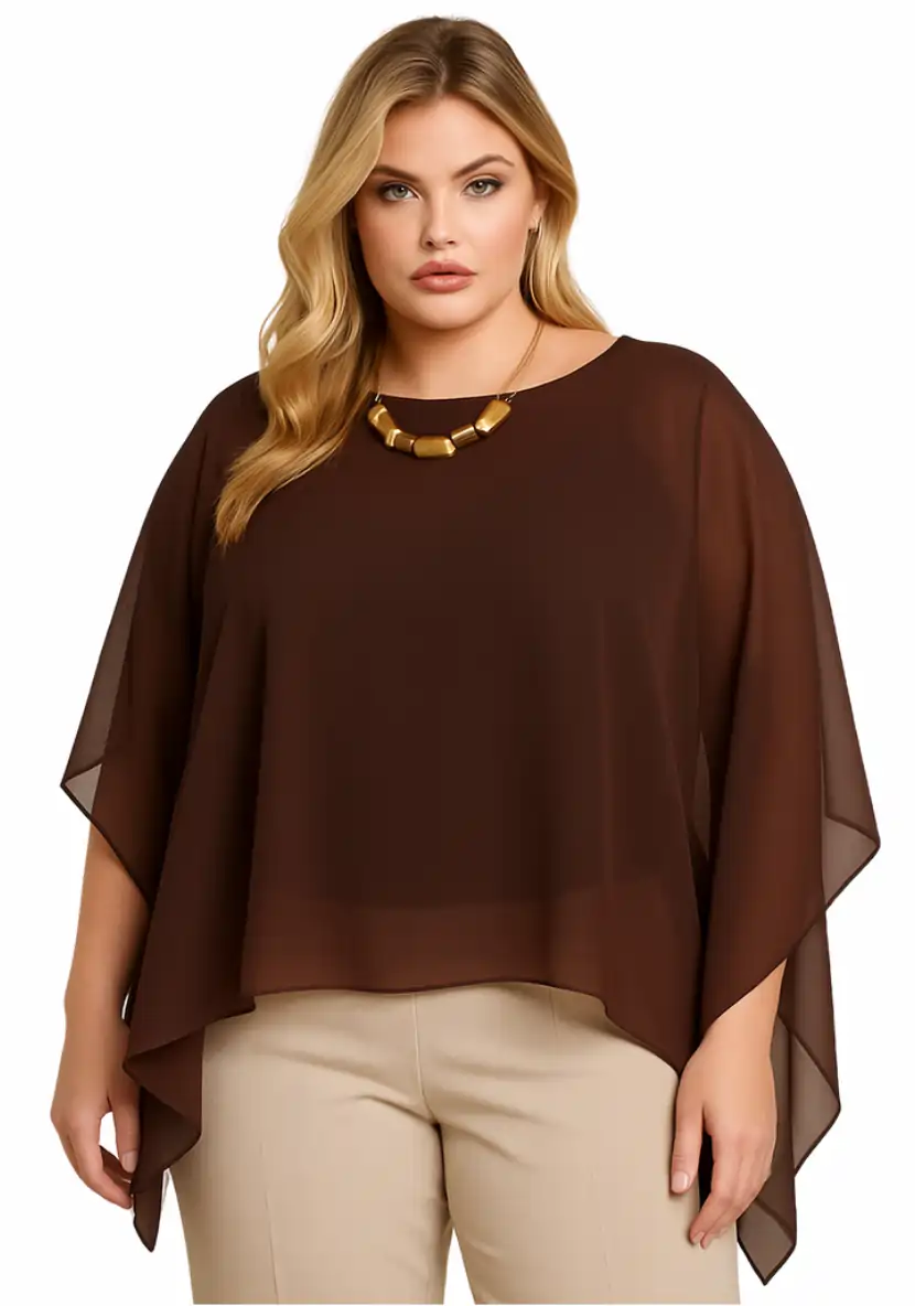 Blusa Feminina Plus Size Manga Curta Ref 207372 Marrom
