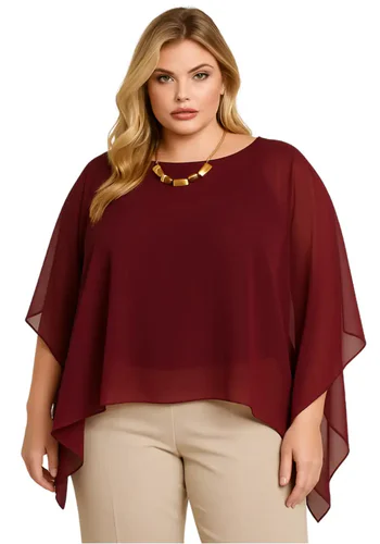Blusa Feminina Plus Size Manga Curta Ref 207372 Vinho - 52