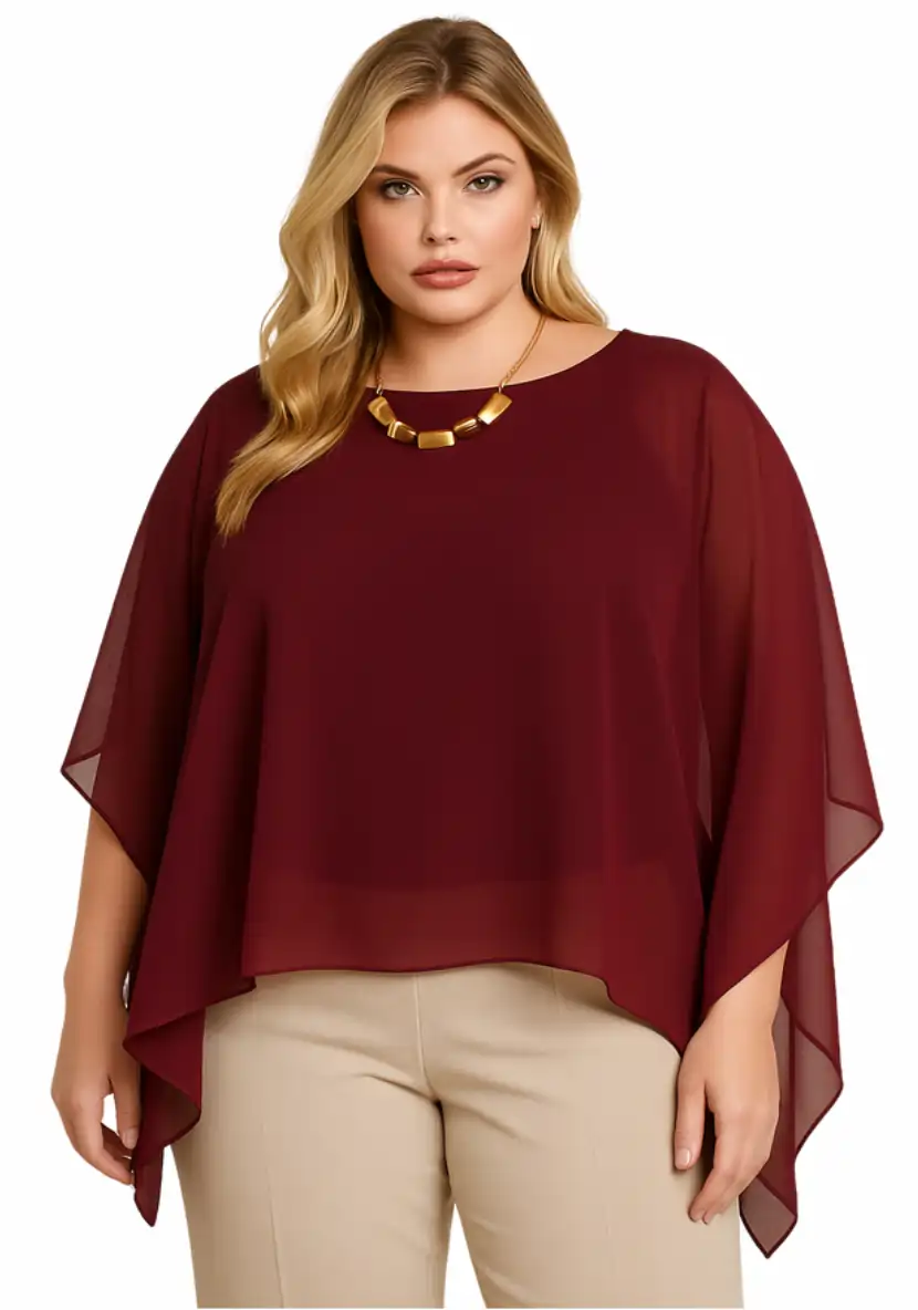 Blusa Feminina Plus Size Manga Curta Ref 207372 Vinho