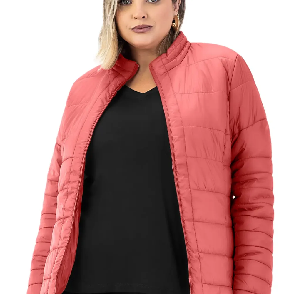 Jaqueta Puffer Feminina Plus Size Ref S01118 Rosa - 52
