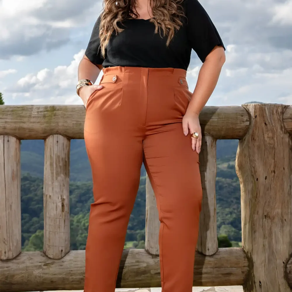 Calça Feminina Alfaiataria Plus Size Ref 800229 Telha BELA