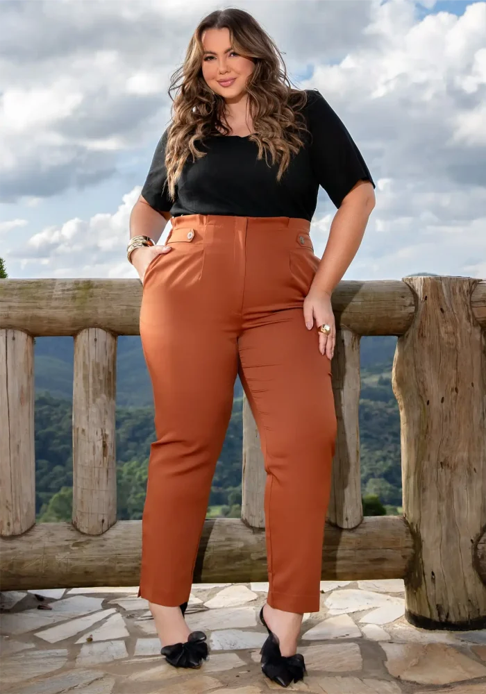 Calça Feminina Alfaiataria Plus Size Ref 800229 Terra - 52
