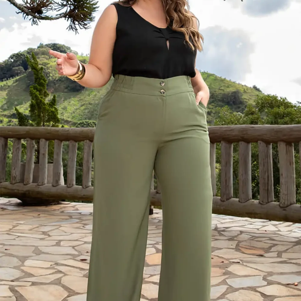 Calça Feminina Pantalona Plus Size Ref 800266 Verde LUMA