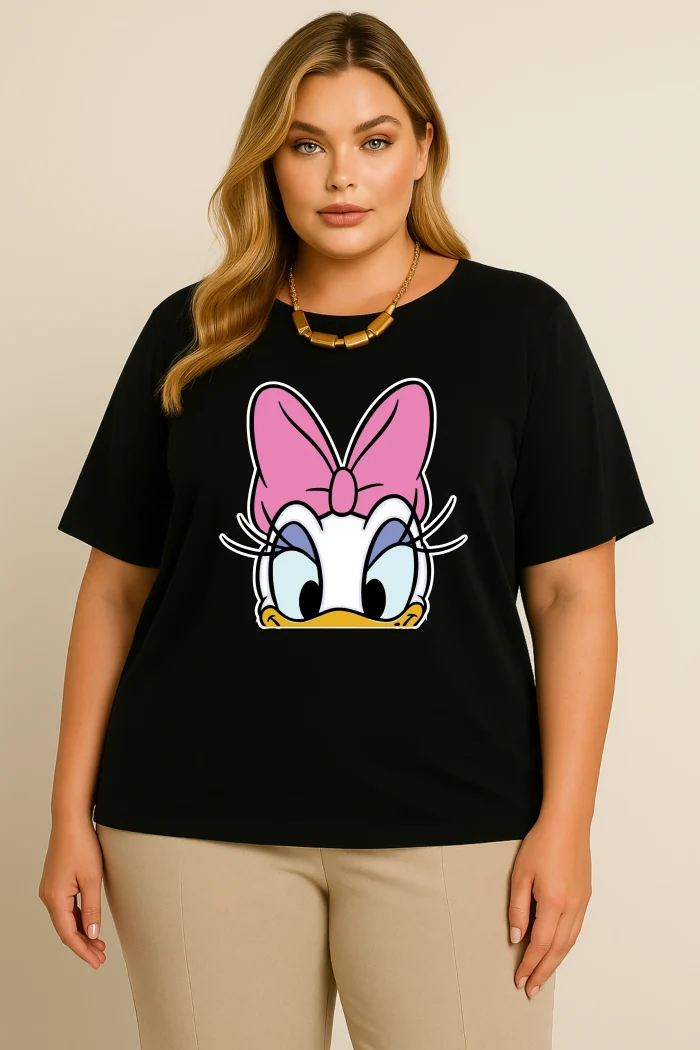 Blusa Feminina Plus Size Manga Curta Margarida Preto - 54