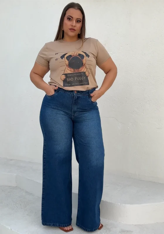 Calça Feminina Wide Leg Plus Size Ref 0143 Jeans