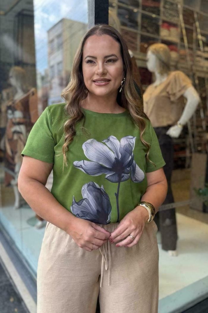 Blusa Feminina Manga Curta Plus Size Ref 12690  Verde - 50
