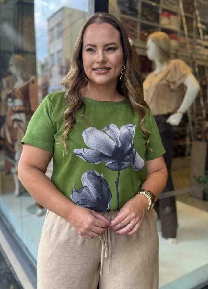 Blusa Feminina Manga Curta Plus Size Ref 12690  Verde - 50