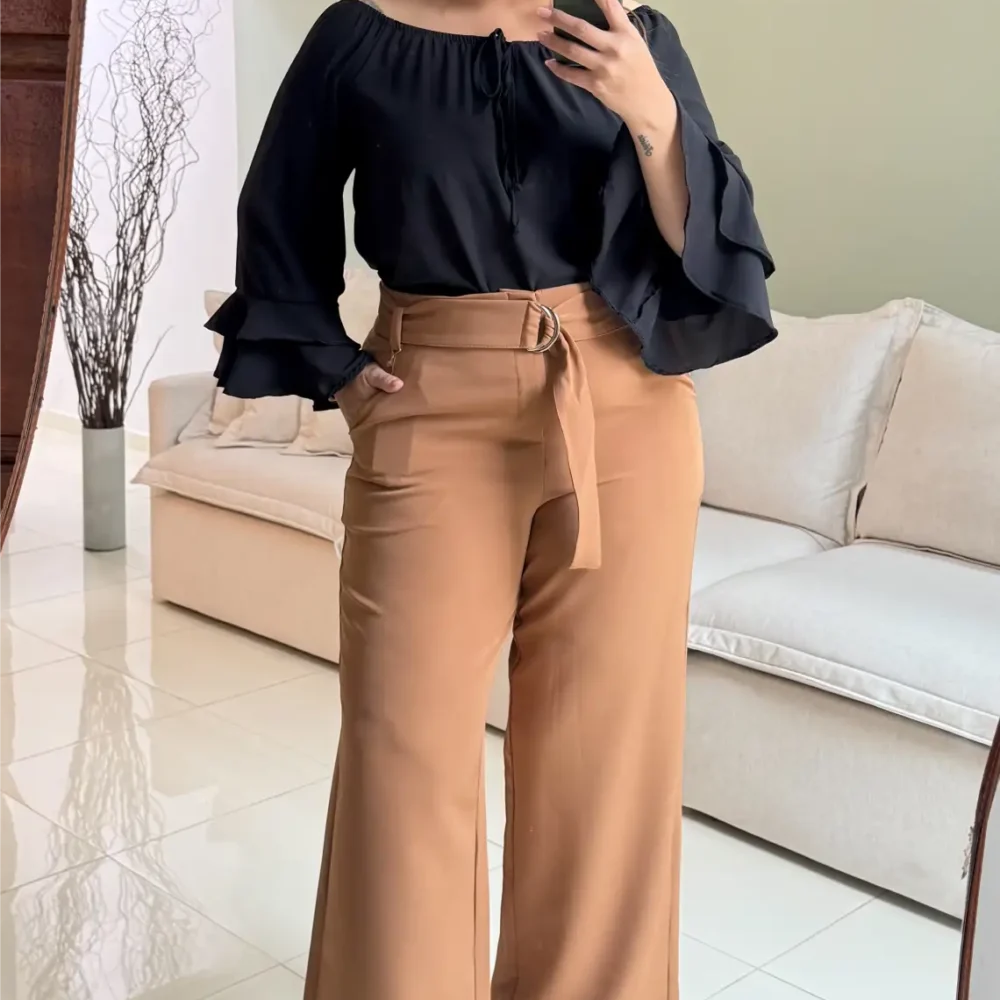 Calça Feminina Pantalona Plus Size Ref 51140072 Caramelo