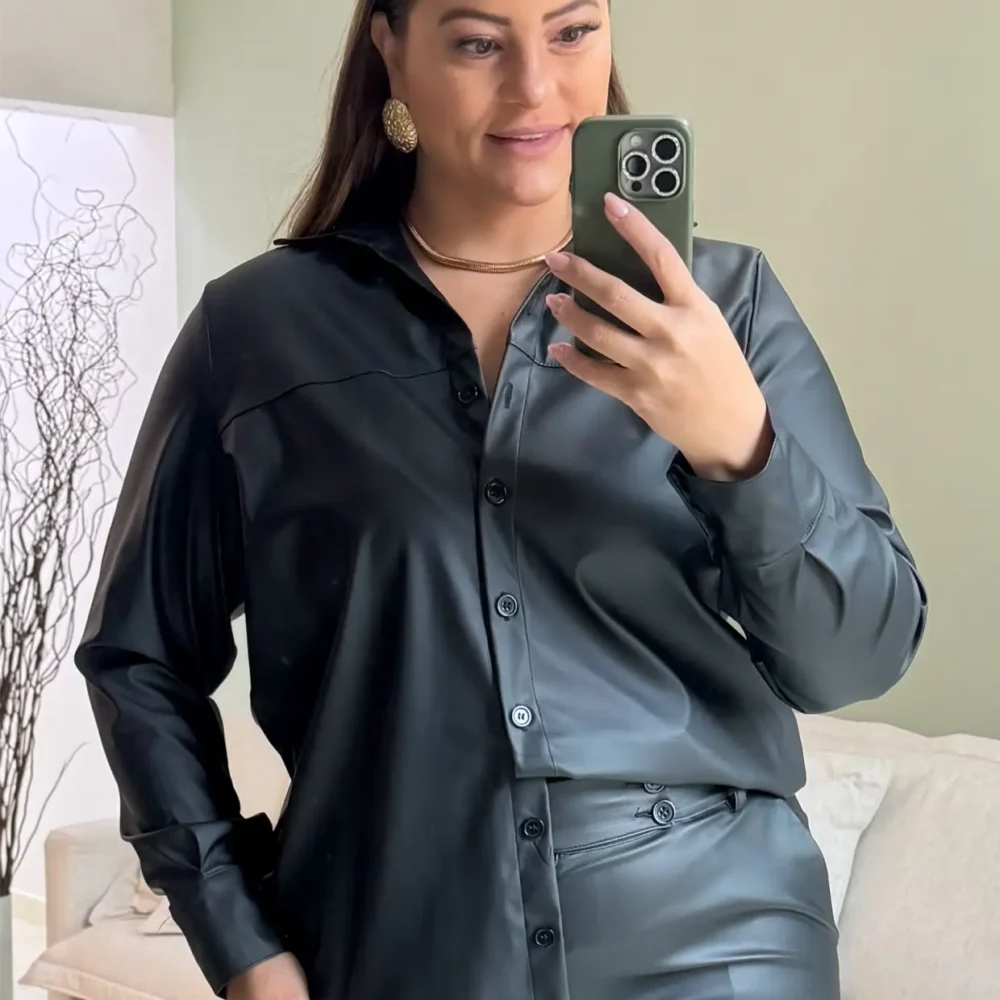 Camisa Feminina Manga Longa Plus Size Ref 207278 Preta - 60