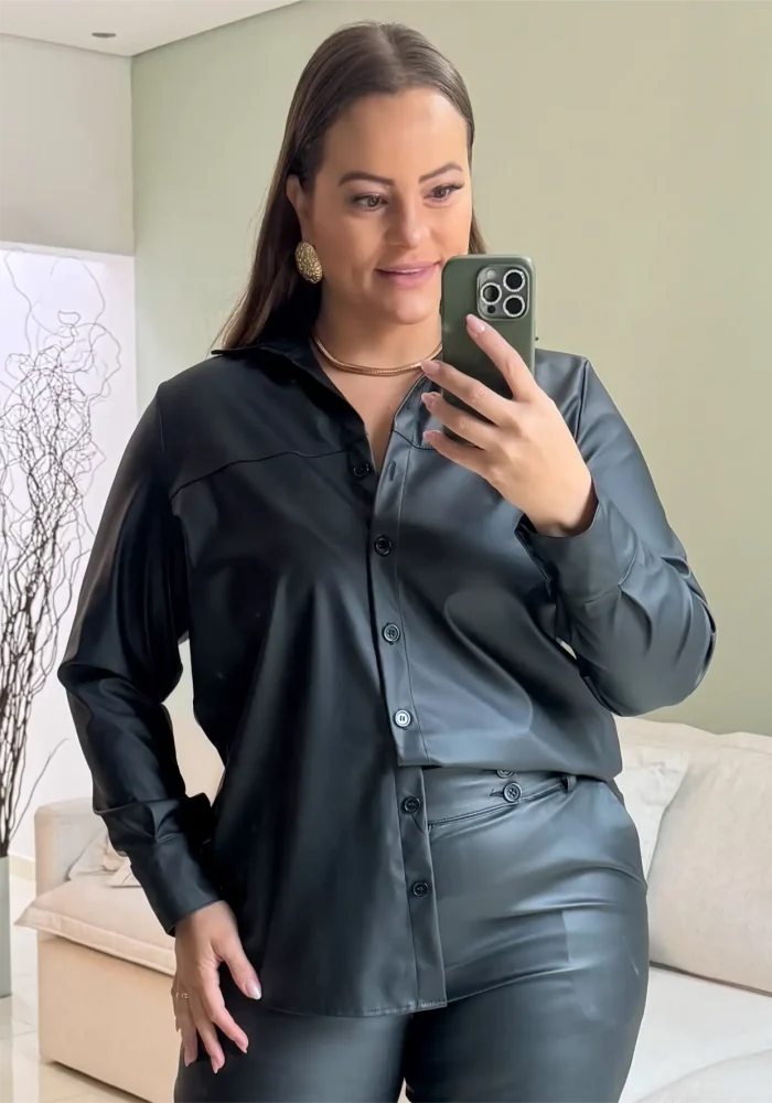 Camisa Feminina Manga Longa Plus Size Ref 207278 Preta - 46