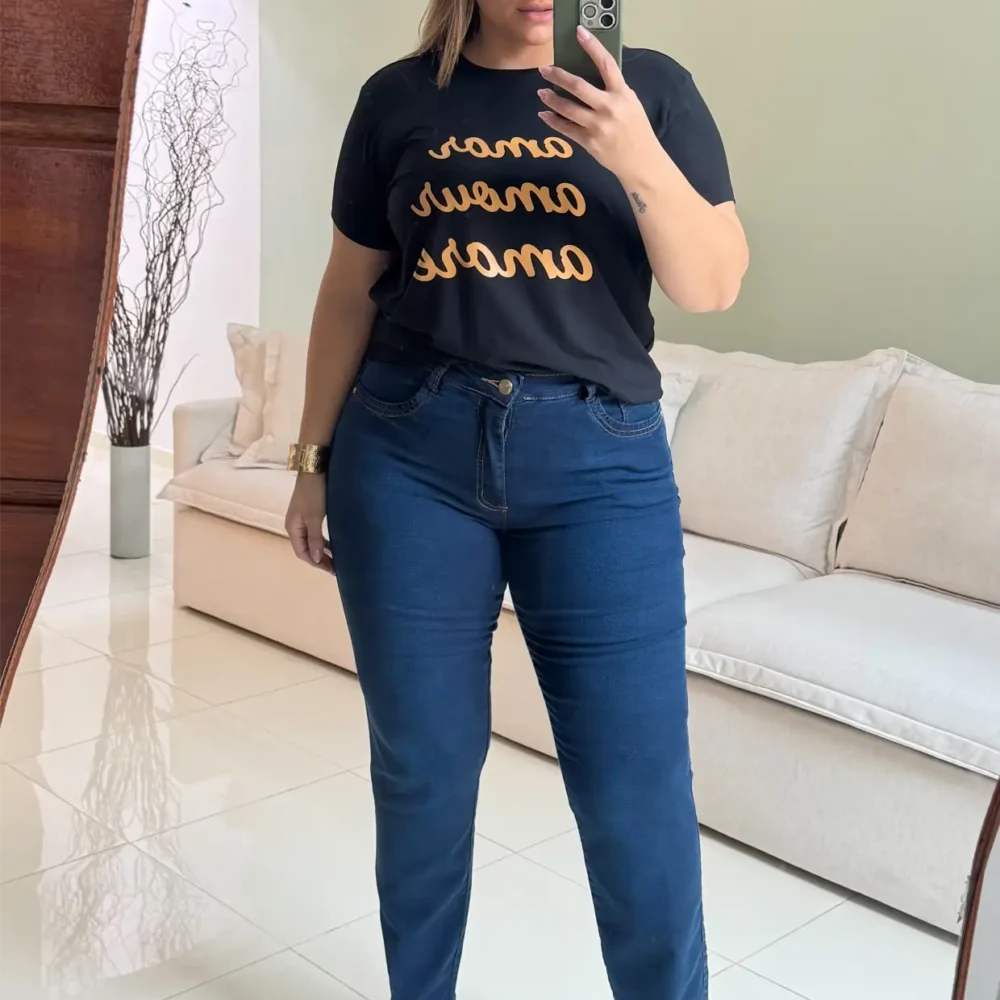 Calça Feminina Reta Plus Size Ref 4108-1 Jeans - 46
