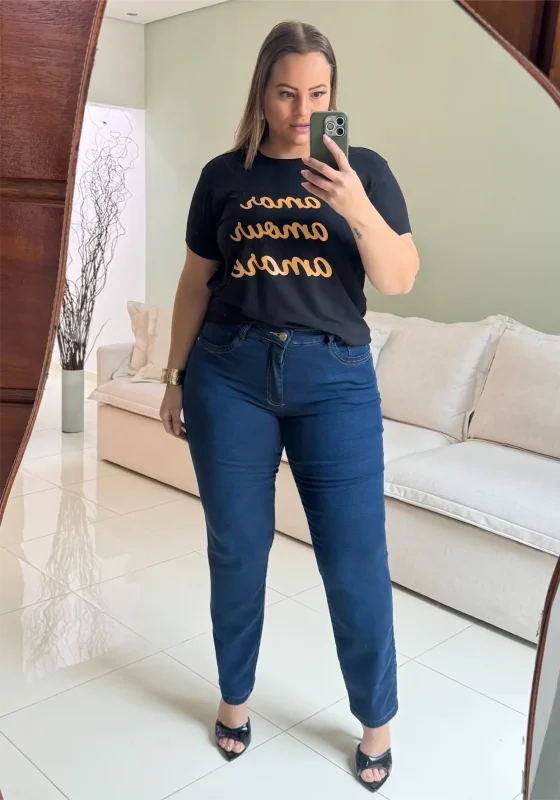 Calça Feminina Reta Plus Size Ref 4108-1 Jeans