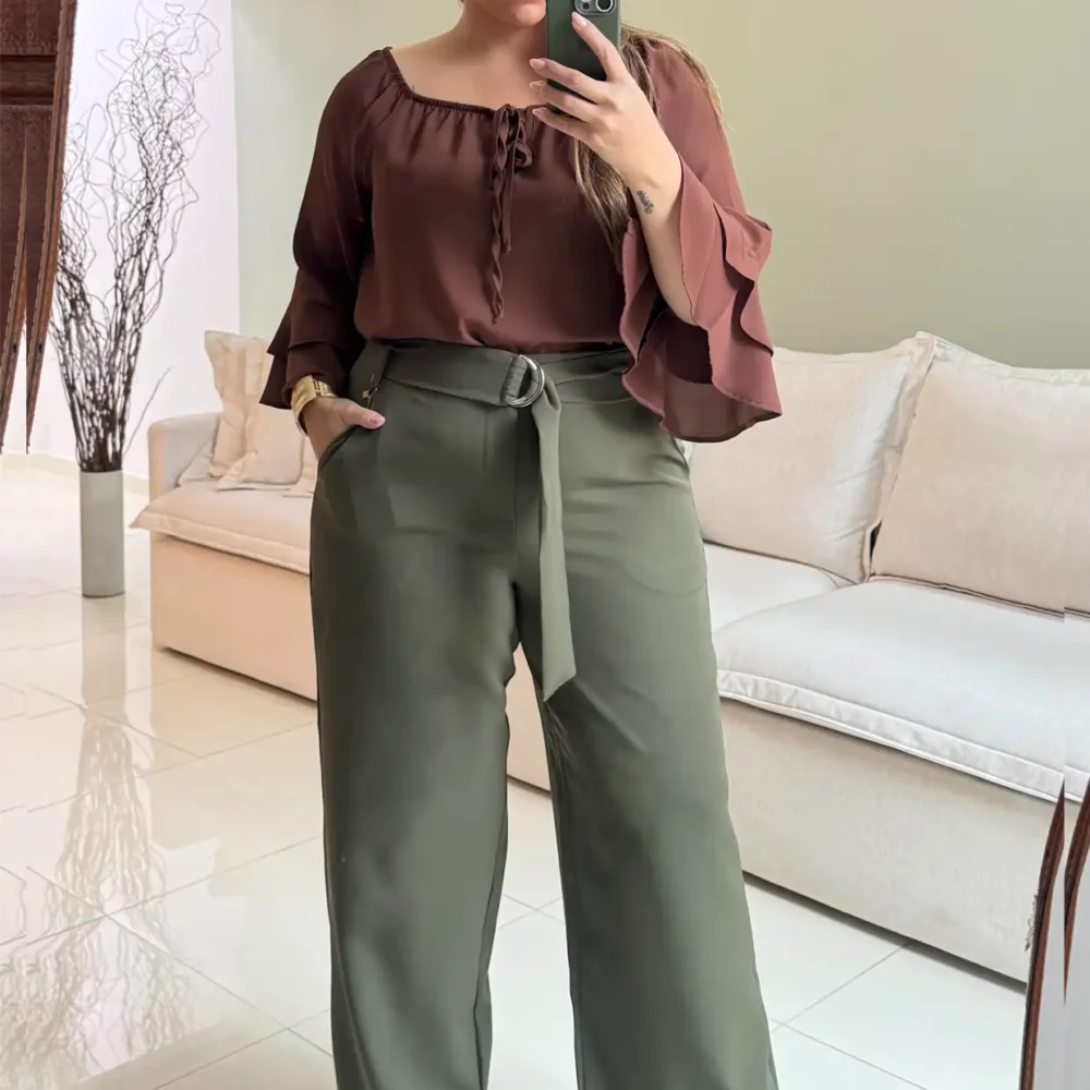Calça Feminina Pantalona Plus Size Ref 51140072 Musgo - 52