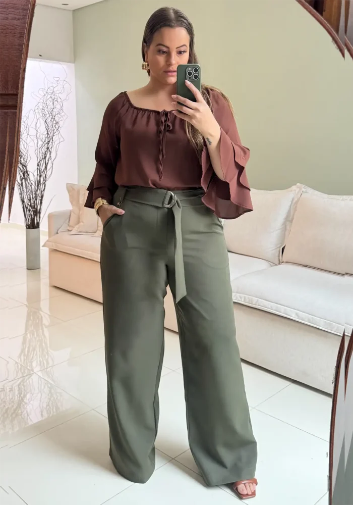 Calça Feminina Pantalona Plus Size Ref 51140072 Musgo - 54