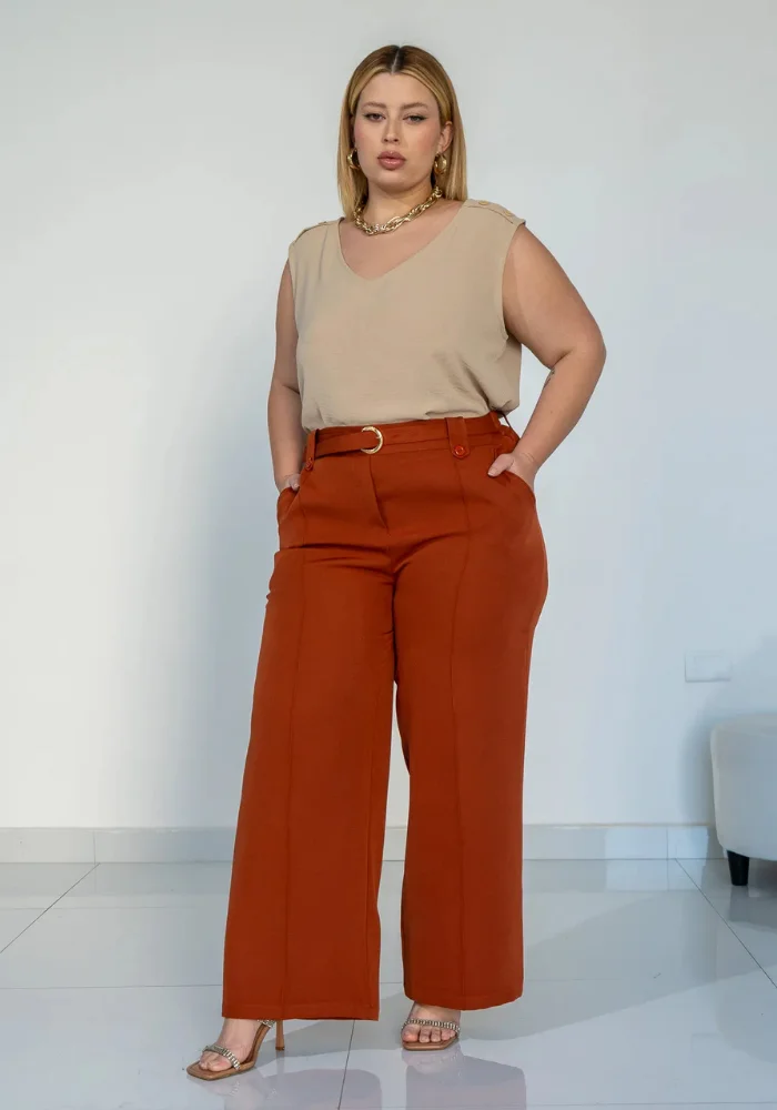 Calça Feminina Pantalona Plus Size Ref 69010 Terra - 54