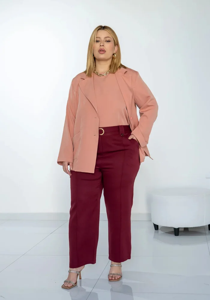 Calça Feminina Pantalona Plus Size Ref 69010 Vinho - 54