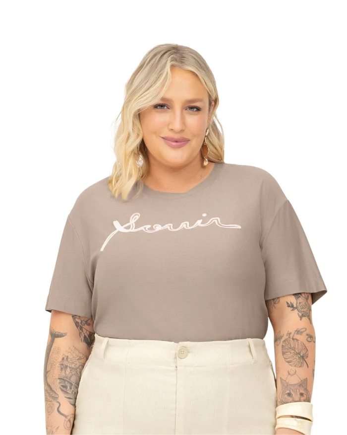 Blusa Feminina Manga Curta Plus Size Ref S01787 Bege - 52