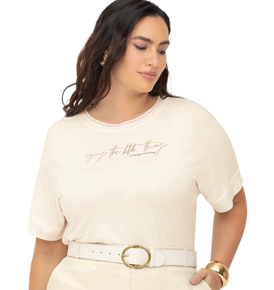 Blusa Feminina Manga Curta Plus Size Ref S01789 Off White - 52