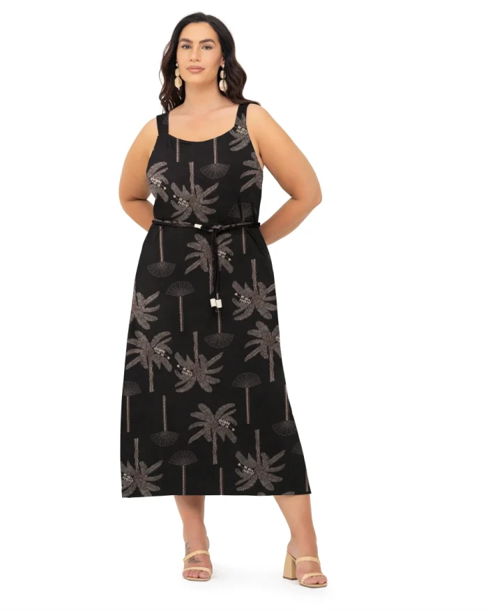 Vestido Mid Sem Manga Plus Size Ref S01790 Preto - 52