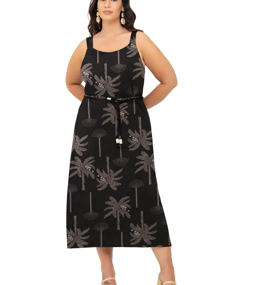 Vestido Mid Sem Manga Plus Size Ref S01790 Preto - 54