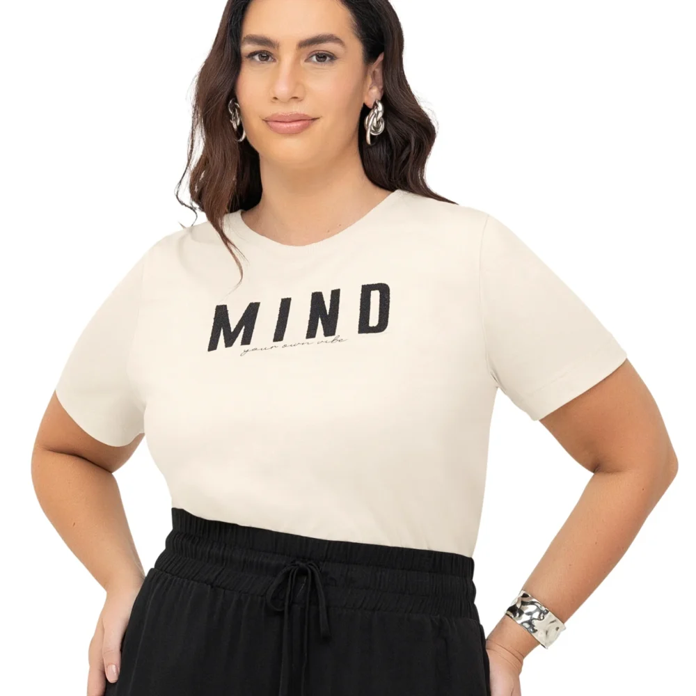 Blusa Feminina Manga Curta Plus Size Ref S01822 Gelo - 50