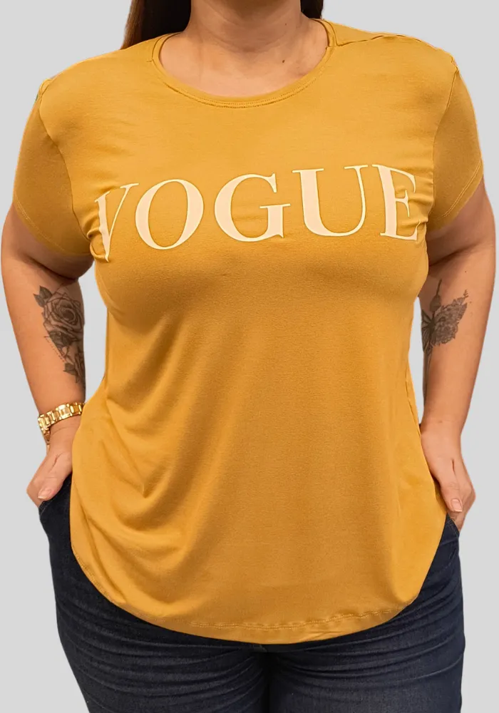 Blusa Feminina Plus Size Manga Curta Vogue Camelo - 54