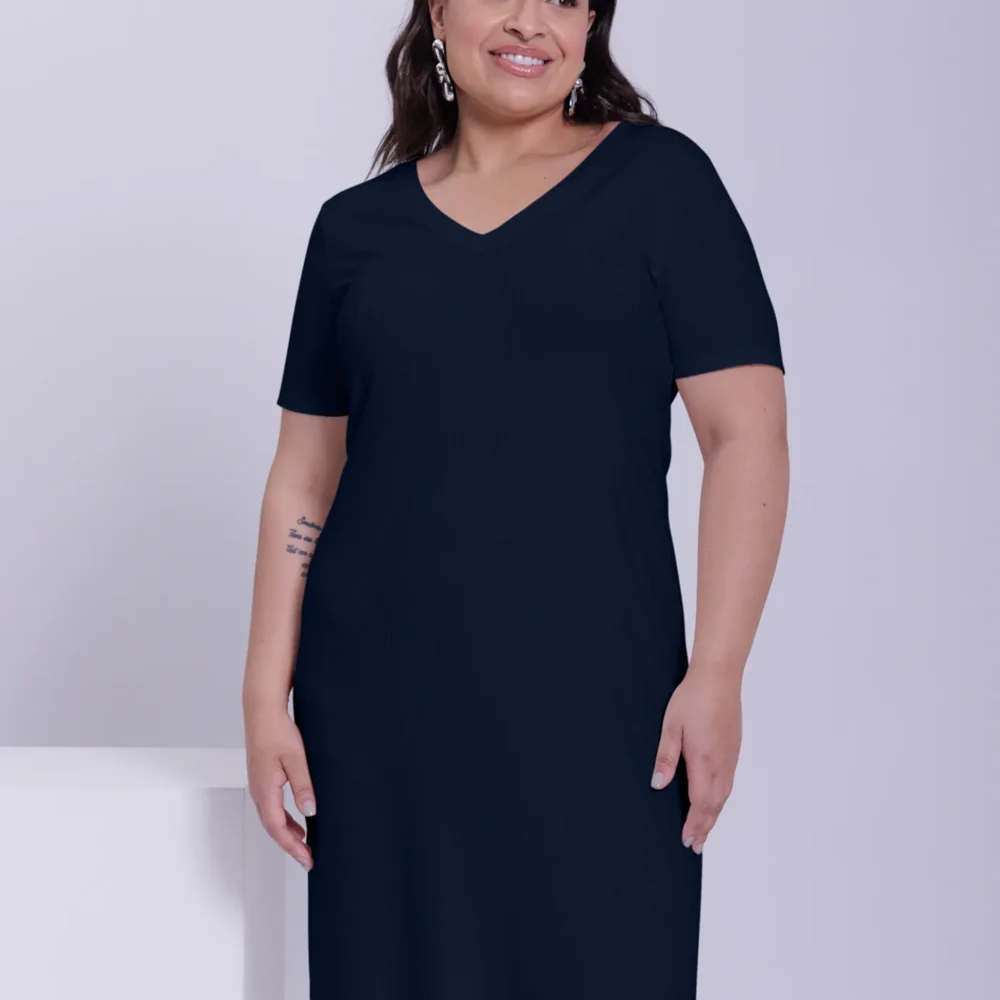 Vestido Plus Size Manga Curta Ref 00478 Preto - 52