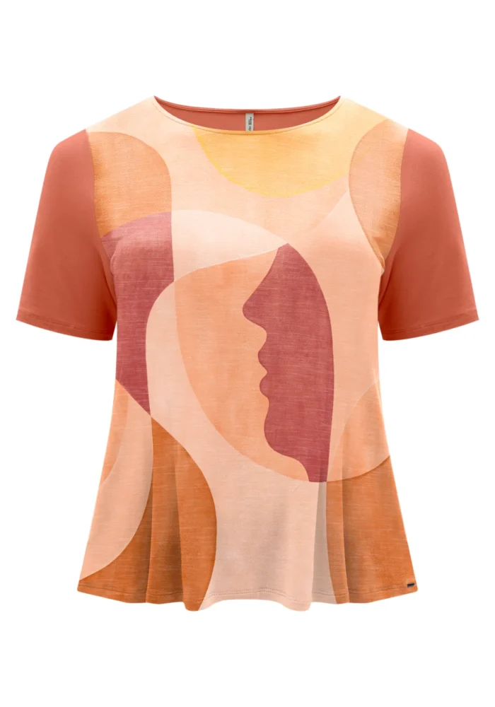 Blusa Feminina Plus Size Manga Curta Ref C0315 Laranja - 52